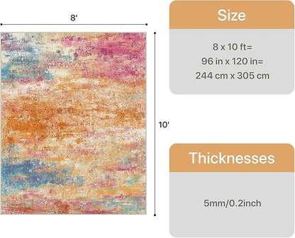 Area Rugs 8x10 Washable Pink Rug for Living Room Nursery, Modern Abstract Large Rug Non Slip, Water Repellent Low Pile Soft Carpet for Bedroom, Dining Room, Home Office, Colorful Pink