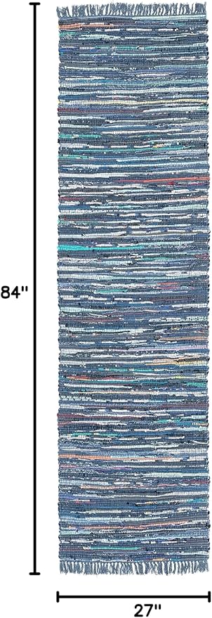 SAFAVIEH Rag Rug Collection Runner Rug - 2'3" x 7', Ink & Multi, Handmade Boho Stripe Cotton, Ideal for High Traffic Areas in Living Room, Bedroom (RAR121C)
