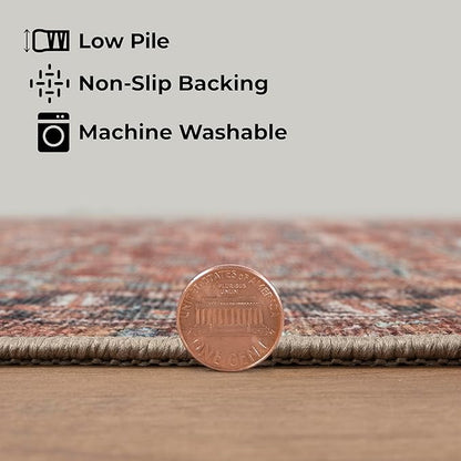 GLN Rugs Traditional Collection - Machine Washable Area Rug, Traditional Washable, Non Slip, Low Pile Chenille Rug, Living Room, Bedroom, Kitchen Rug (3' x 5' Terra/Multicolor 1168)