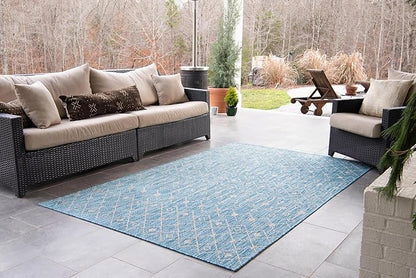 Unique Loom Outdoor Trellis Collection Area Rug - Tribal Trellis (3' 3" x 5' 3" Rectangle, Aqua/ Ivory)