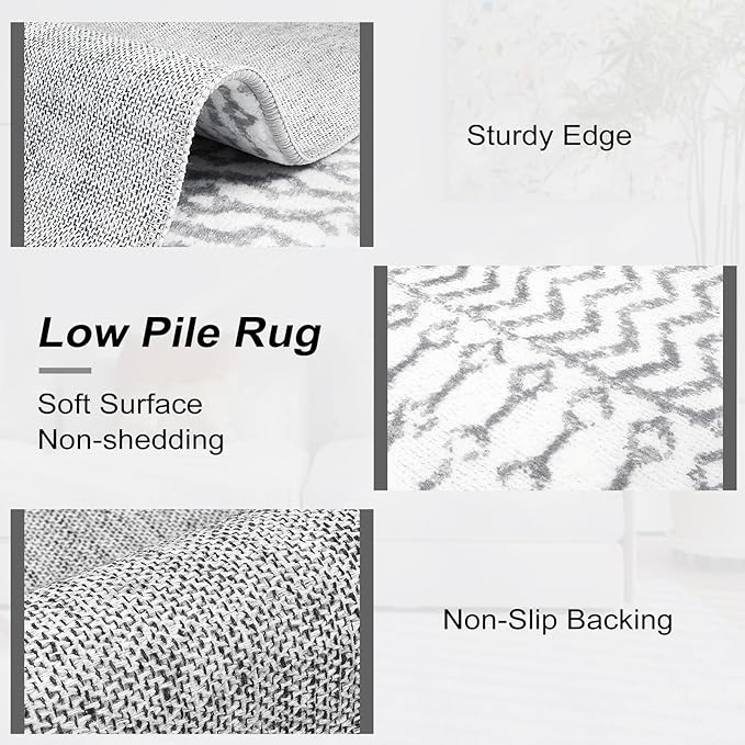 Grey Round Rug for Living Room, 5ft Soft Non-Slip Circle Large Area Rug, Modern Geometric Washable Dining Room Mat Throw Rug for Dorm Bedroom Nursery Entryway