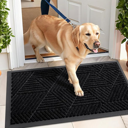 Kitinjoy Front Door Mat Outside Entrance, Sturdy Natural Dirt Trapper, Heavy Duty Rubber Doormat, Low Profile Non-Slip Backing, Easy Clean Floor Mat for Indoor Outdoor Entry, 35X23 Inch, Black
