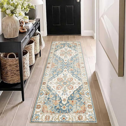 Enkor Runner Rugs for Hallway, 2x6 Washable Soft Non Slip Floor Rugs for Kitchen, Modern Mat for Living Room Bedroom Entryway Orange & Blue