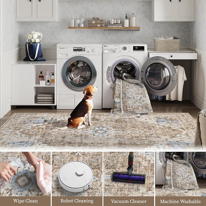 jinchan Kelda Runner Rug 2x6 Washable Rug Soft Hallway Runner Indoor Vintage Print Floor Cover Retro Distressed Lightweight Non-Slip Thin Carpet for Bathroom Kitchen Living Room Bedroom Brick Red
