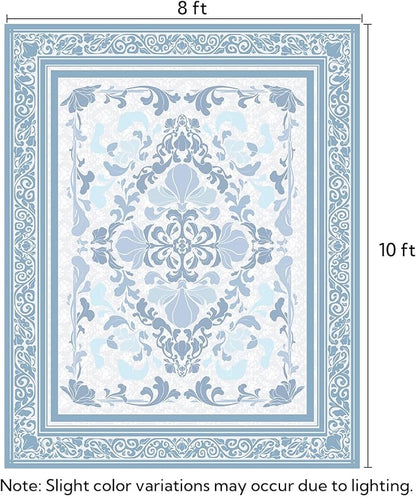 SOULFUL Medium Pile 8x10 Rugs for Living Room - Soft Foot Feel Large Area Rug - Mist Blue Boho Floral - Washable Non-Slip - Perfect for Bedroom Kids Room Under Dining Table Office