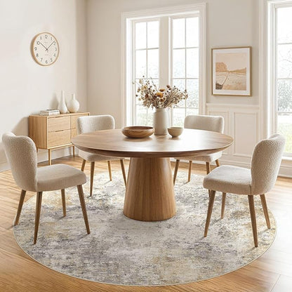 6ft Round Area Rug Living Room Rugs - 6x6 Washable Neutral Modern Abstract Soft Thin Rug Indoor Floor No Slip Rug Carpet for Bedroom Under Dining Table Home Office Decor - Golden Grey