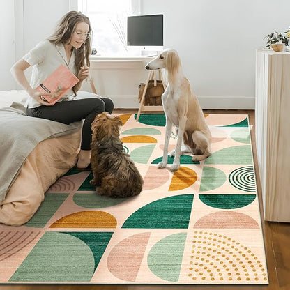 MUJOO Green Rug Boho Washable,6x9 Area Rugs for Living Room Bedroom Dining Room,Large Throw Floor Carpet Non Slip Soft Modern Abstract Sage Green
