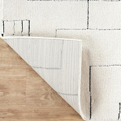 Abani Cream Area Rug – 5' x 8' – Oliver Collection – Geometric Linework Pattern – Non-Shedding, Easy to Clean – Durable for Living Room, Bedroom, or Office, Pet & Child Friendly