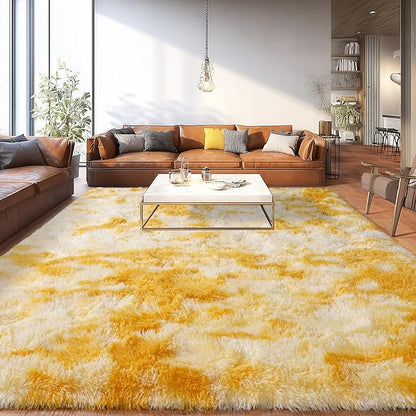 Upgrade Non-Slip Plush Rugs for Living Room, Soft Shaggy Carpets for Living Room, Fuzzy Rugs for Kids' Room, Perfect Decor for Modern Home Tie Dye Yellow 5x7Feet