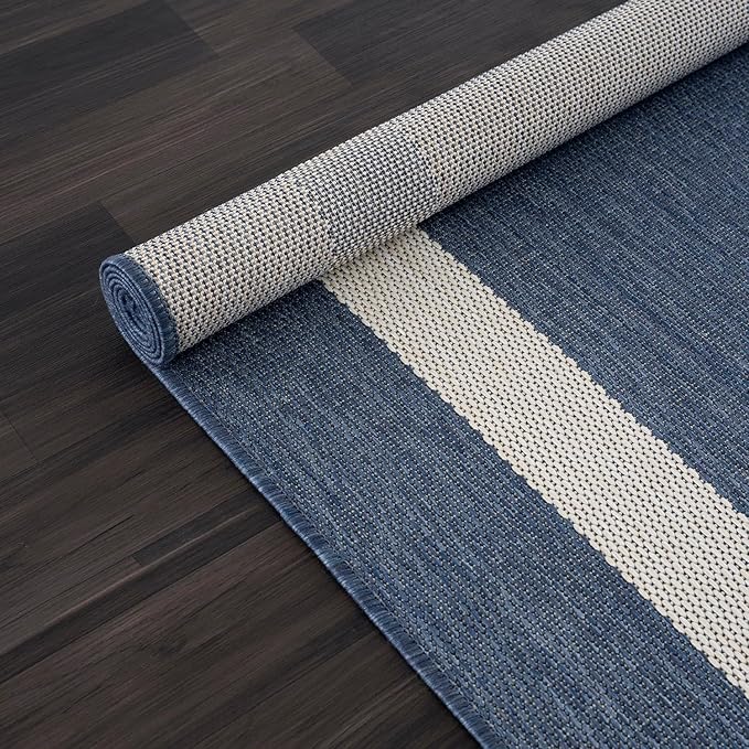 CAMILSON Outdoor Rug 5x7, Modern Outside Rugs for Patios Porches Waterproof Durable Washable Non-Shedding, Easy-to-Clean Indoor Outdoor Area Carpet (5 x 7, Bordered - Blue/White)