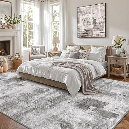 LUMI 8x10 Washable Low-Pile Area Rug for Living Room, Ultra Soft Modern Neutral Grey Rugs Non Slip with Rubber Backing, High Traffic, Stain Resistant Carpets, Ideal for Bedroom, Dining Room