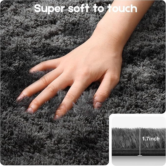 6x9 Area Rugs for Living Room, Fluffy Large Rugs for Bedroom, Soft Shag Fuzzy Non-Slip Carpet for Kids Boys and Girls Nursery Room Dorm Indoor Home Decor (Tie-Dyed Black Grey, 6ft x 9ft)