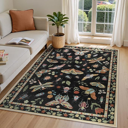 Lahome Insect Washable Small Area Rug, 3x5 Area Rug for Bedroom Living Room, Non-Slip Soft Accent Throw Carpet for Kitchen Office Entryway Bathroom Office, Black