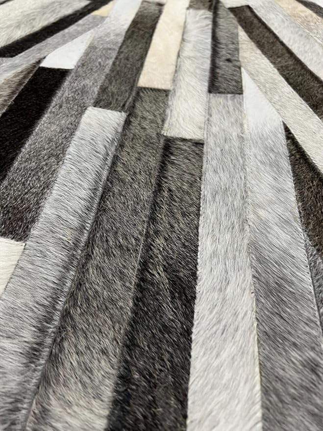 Faux Cowhide Round Area Rug | Non-Slip Leather Floor Carpet for Living Room, Bedroom, and Home Décor | Modern Stylish Accent Rug(Grey_10x10)