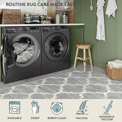 Lahome Moroccan Washable Runner Rug, 2x6 Kitchen Runners Non Slip Grey Runners for Hallways, Throw Rugs and Mats for Laundry Room, Carpet Runner Rugs for Hallway Entryway Bathroom Area Rugs
