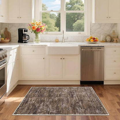 RUGSREAL Small Area Rug 2x3 Entryway Mat with Rubber Backing Stain Resistant Throw Carpet Modern Solid Color Bath Mat Contempowary Washable Rug for Living Room Bedroom Dining Room Kitchen, Brown 2x3