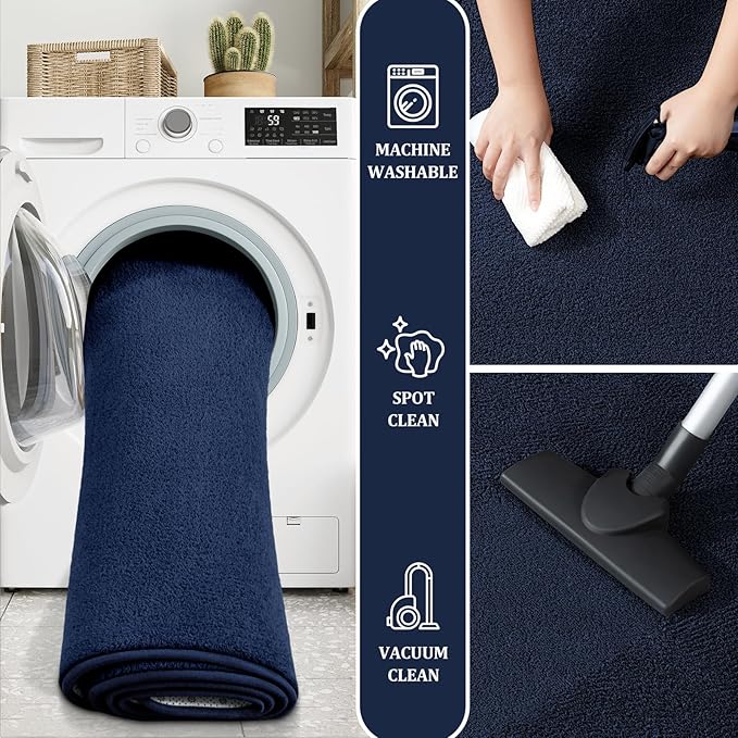 Area Rugs for Bedroom Living Room, Navy Blue 4x6 Thickened Memory Foam Washable Rugs, Modern Non-Slip Ultra Soft Minimalist Solid Indoor Carpets for Boys Girls Nursery Room Décor
