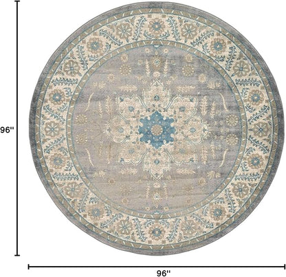 Unique Loom Salzburg Collection Classic Traditional Design Oriental Inspired Border Area Rug (8' 0 x 8' 0 Round, Gray/Beige)