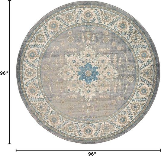 Unique Loom Salzburg Collection Classic Traditional Design Oriental Inspired Border Area Rug (8' 0 x 8' 0 Round, Gray/Beige)