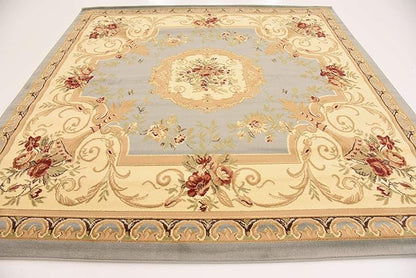 Unique Loom Versailles Collection Area Rug - Henry (7' 10" Square Light Blue/Cream)