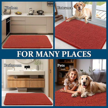 OLANLY Dog Door Mat for Muddy Paws 36x24, Absorbs Moisture and Dirt, Absorbent Non-Slip Washable Doormat, Quick Dry Chenille Mud Mat for Dogs, Entry Indoor Entryway Carpet for Inside Floor, Maple Red