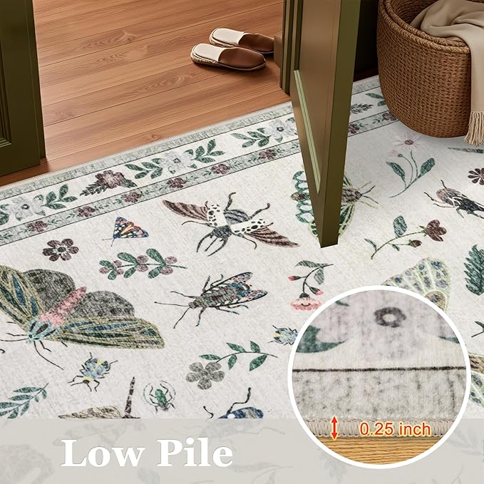 8x10 Area Rugs Living Room Rug: Vintage Washable Rug Floral Soft Carpet Indoor Floor Non-Slip Boho Stain Resistant Large Carpets for Bedroom Kids Nursery Dining Room Farmhouse Home Office Beige