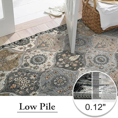 Lahome Moroccan 8x10 Area Rugs for Living Room, Washable Rugs 8x10 Ultra-Thin Oriental Non-Slip Non Shedding Accent Carpet for Bedroom Dining Room Office Nursery, Grey