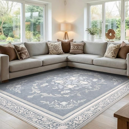 SOULFUL Medium Pile 2x3 Entryway Rug - Cozy Soft Underfoot Small Area Rug - Greige Boho Floral - Washable Non-Slip - Perfect for Hallway Kitchen Bedroom Bathroom Indoor Entrance