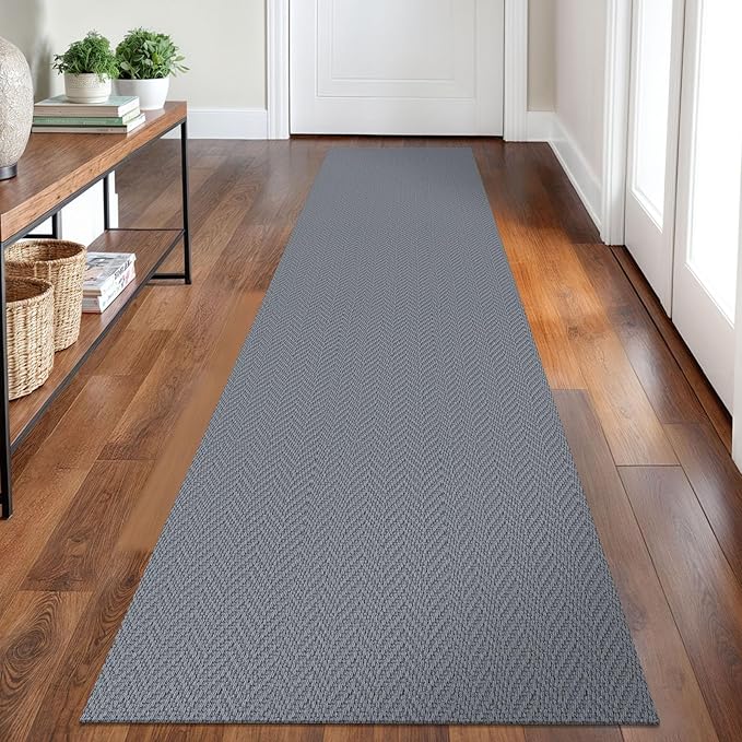 2x8 Ft Braided Runner Rug Washable Runners for Hallways Kitchen Runner Rug with Rubber Backing Cotton Entryway Runner Indoor, Woven Floor Carpet for Hall Kitchen Bedroom, Grey