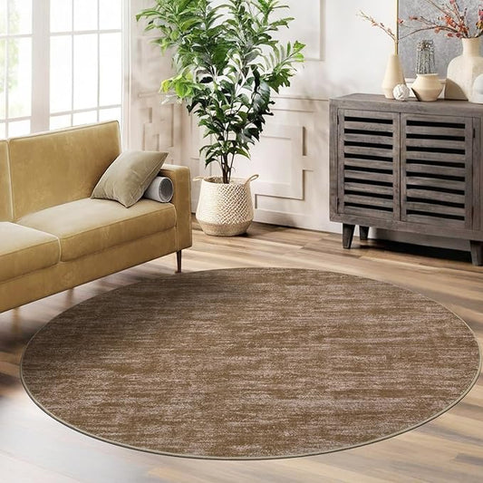 RUGSREAL Round Area Rug 3ft Solid Solor Rug for Entryway Washable Indoor Floor Carpet Contemporary Area Rug Modern Round Rug for Bedroom Living Room Kitchen Home Office, Taupe