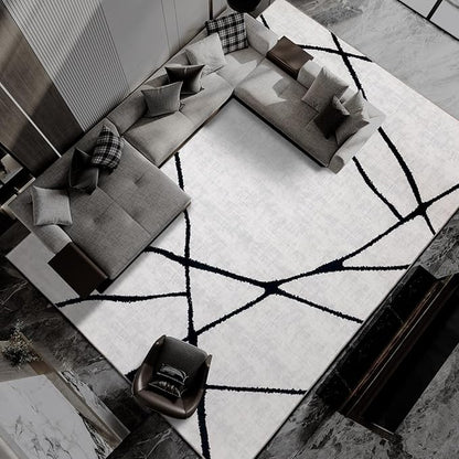 YIHOUSE Geometric 9x12ft Modern Washable Area Rug for Living Room Bedroom - Large Abstract Black and White Rug Non-Slip Ultra-Thin Home Decor