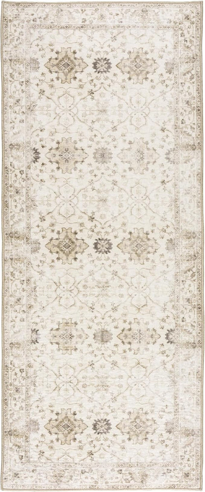 ReaLife Rugs Machine Washable Area Rug Runner - Living Room Bedroom Bathroom Kitchen Entryway Office - Padded Low Pile Stain Resistant Premium - Boho Farmhouse Vintage - BEV - Beige 2'6" x 8'