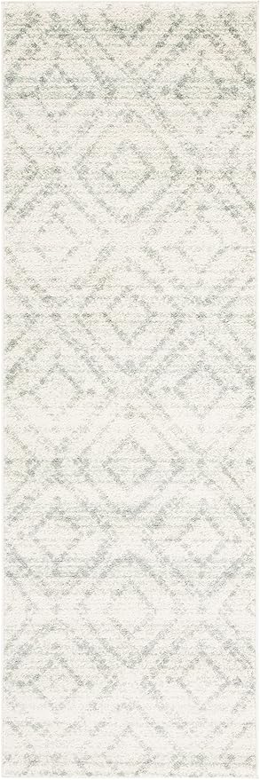 SAFAVIEH Adirondack Collection Runner Rug - 2'6" x 16' Runner, Ivory & Green, Modern Diamond Distressed Design, Ideal for High Traffic Areas in Living Room, Bedroom, Dining (ADR131X-216)