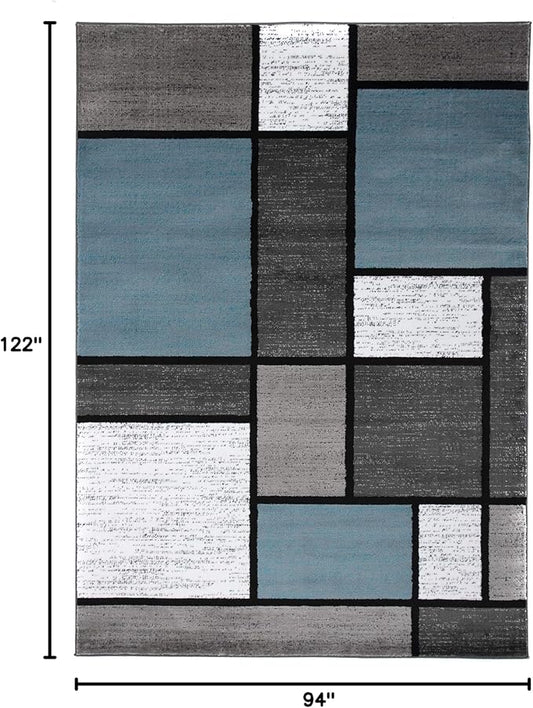 Rugshop Modern Geometric Boxes Blue Area Rug, Non-Shedding Carpet for Living Room, Bedroom, or Open Space, 7'10" x 10'2"