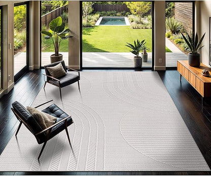 CAMILSON Micro Loop Rug 10x14 Modern Luxury Geometric Arch Large Area Rugs Soft High and Low Pile Stain Resistant Easy-Cleaning Non-Shedding for Living Room Indoor Carpet (10 x 14 / White)
