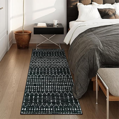 Lahome Moroccan Black Area Rug Non-Slip Low-Pile Washable Entryway Rug Kitchen Bath Mat 2'x4' Geometric Print Carpet for Hallway Bedroom