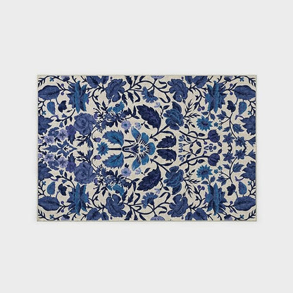 EVERGRACE Area Rugs for Living Room 6x9, Boho Floral Faux Wool Indoor Outdoor Rugs, Washable Rugs for Bedroom Dining Room Entryway Kitchen, Low Pile Floor Mat Carpet for Home Decor, Celtic Blue