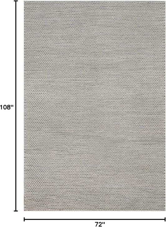 Nuloom Penelope Light Grey/Ivory, 6' x 9', Hand-Braided, Wool & Cotton, Textured and Dense, High Traffic, Stain Resistant, Easy Clean, Durable Area Rug for Bedroom, Living Room, Dining, Entryway