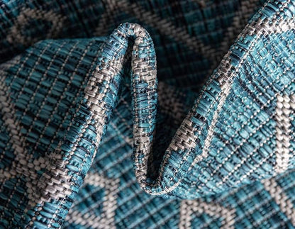 Unique Loom Outdoor Trellis Collection Area Rug - Tribal Trellis (7' 1" x 10' Rectangle, Teal/ Ivory)