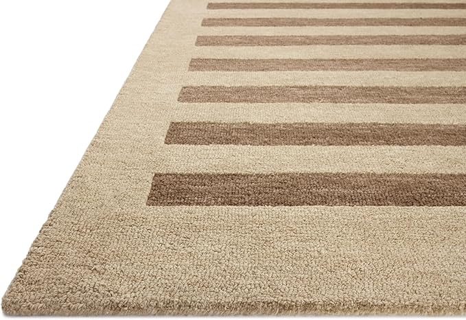 Loloi Leanne Ford Craven Collection CVN-05 Oatmeal/Bark 9'-3" x 13' Area Rug Striped, Patterned, Neutral, Living Room, Bedroom, Dining Room