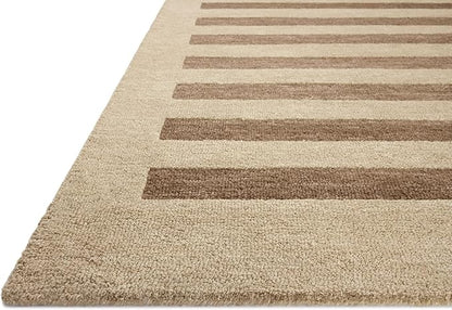 Loloi Leanne Ford Craven Collection CVN-05 Oatmeal/Bark 3'-6" x 5'-6" Accent Rug Striped, Patterned, Neutral, Entryway, Mudroom, Bathroom, and Kitchen