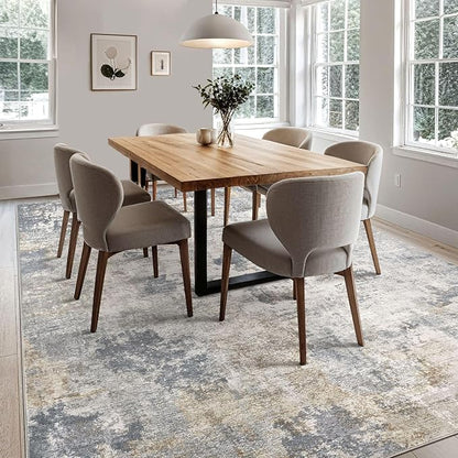 8x10 Area Rug Living Room Rugs - Washable Neutral Modern Abstract Soft Thin Large Rug Indoor Floor No Slip Rug Carpet for Bedroom Under Dining Table Home Office Decor - Blue Grey