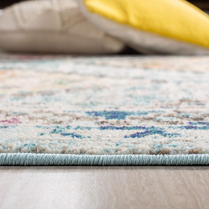 SAFAVIEH Madison Collection Runner Rug - 2'2" x 10', Blue & Yellow, Boho Diamond Distressed Design, Non-Shedding & Easy Care, Ideal for High Traffic Areas in Living Room, Bedroom (MAD418K)
