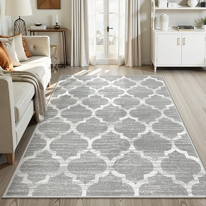 Lahome Moroccan Washable Area Rug - 4x6 Non-Slip Rugs Soft Throw Bedroom Rugs Accent Distressed Faux Wool Floor Carpet for Living Room Entry Office Kitchen Dining Room Decor (4’ X 6’, Gray)