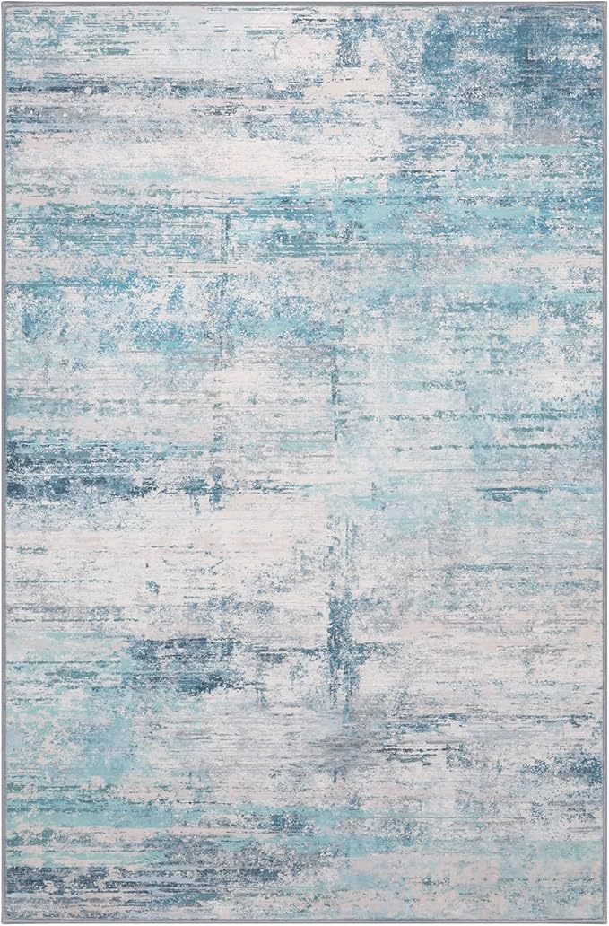 Abstract 5x8 Area Rug Washable Soft Large Non-Slip Carpet for Living Room Dining Room Home Office Bedroom - Abstract Teal/Grey