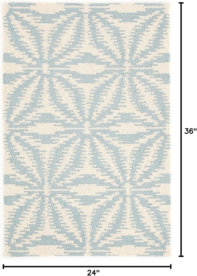 Dash & Albert Aster Sky Hand Micro Hooked Wool Rug, 2 X 3 Feet, Blue Geometric Pattern