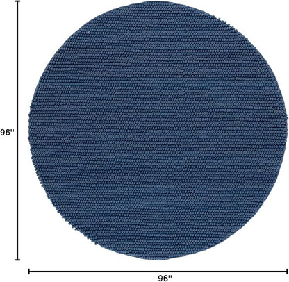 SAFAVIEH Natura Collection Area Rug - 8' Round, Navy & Blue, Handmade Wool Blend, Textured Design, Ideal for Living Room, Bedroom, Dining Space (NAT620M)