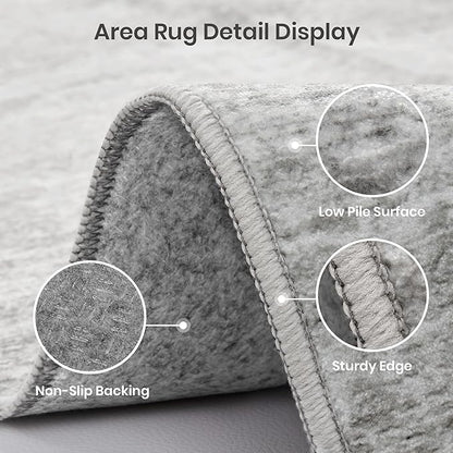 Valenrug Washable Rug 5x7 - Stain Resistant 5x7 Area Rugs for Living Room, Non Slip Backing Printed Rugs for Bedroom, Folable Machine Washable Area Rug (5'x7', Grey)