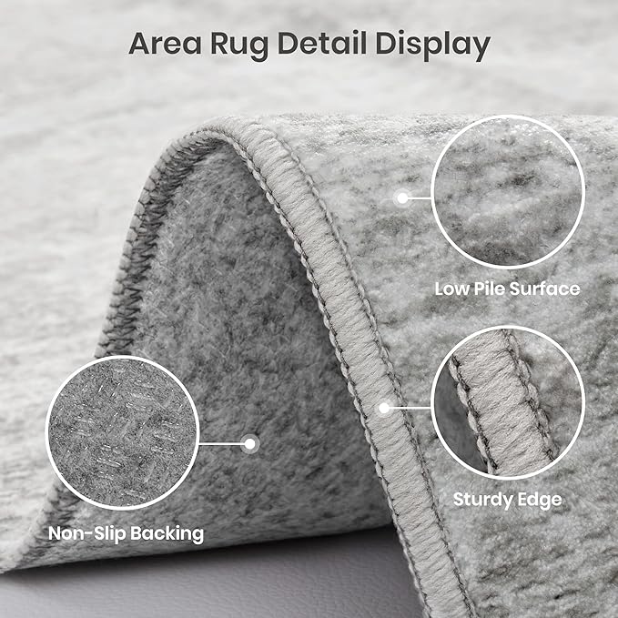 Valenrug Washable Rug 6x9 - Stain Resistant 6x9 Area Rugs for Living Room, Non Slip Backing Printed Rugs for Bedroom, Folable Machine Washable Area Rug (6'x9', Grey)