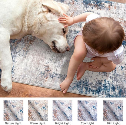 Modern Abstract Entryway Rug Indoor 2x3 Washable Non-Slip Soft Grey Orange Colorful Small Area Rug Kitchen Mat Thin Print Faux Wool Floor Carpet for Entrance Bedroom Office